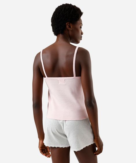 regata de pijama feminina com algodão alça fina canelada rosa
