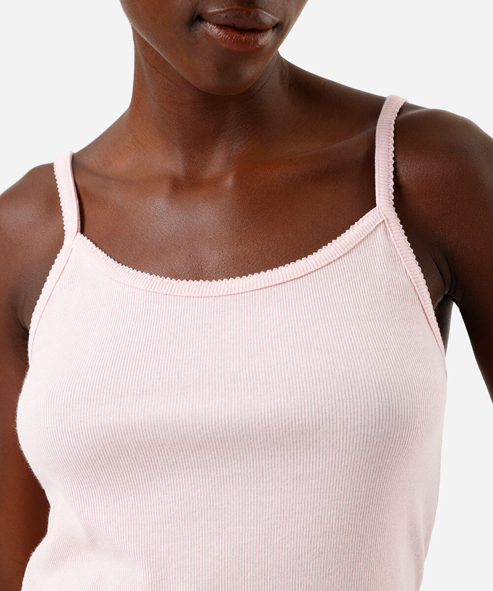regata de pijama feminina com algodão alça fina canelada rosa
