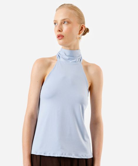 blusa halterneck feminina com scarf azul