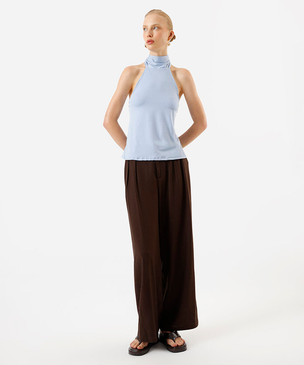 blusa halterneck feminina com scarf azul