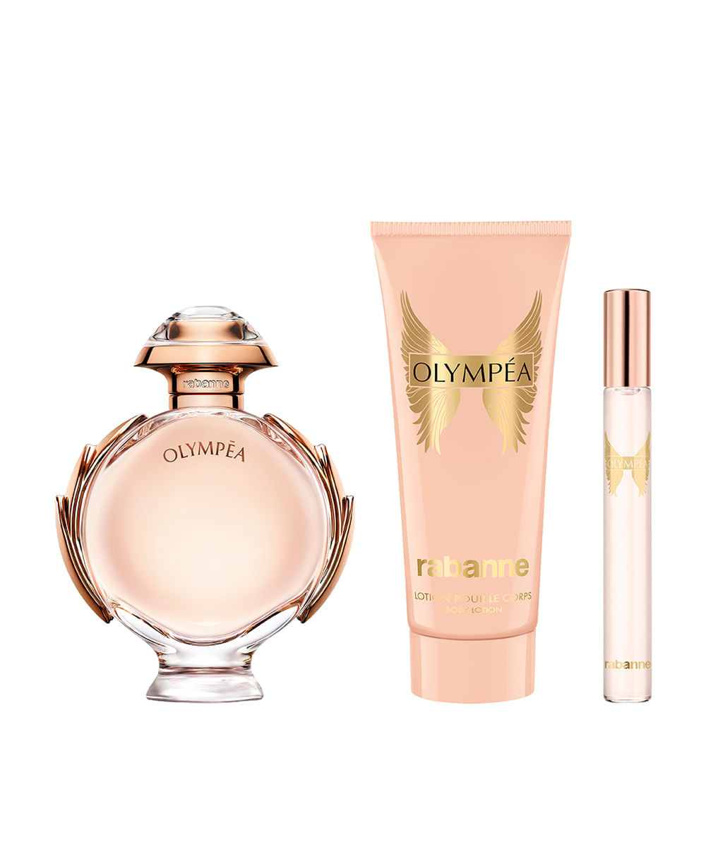 kit perfume feminino rabanne olympéa eau de parfum 10ml e 80ml creme corporal 100ml