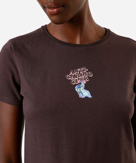 camiseta feminina de algodão stitch marrom