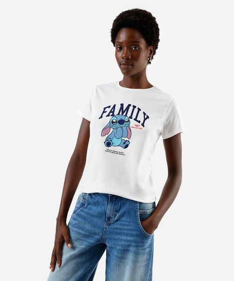 camiseta feminina stitch family off white