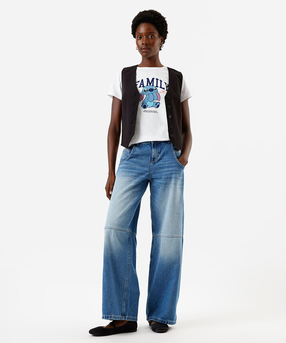 camiseta feminina stitch family off white