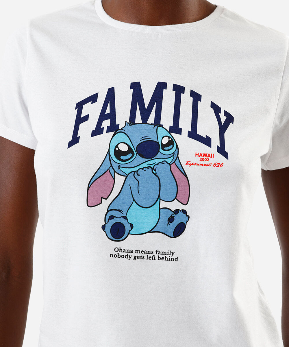 camiseta feminina stitch family off white