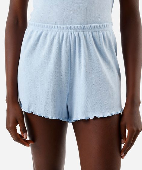 short de pijama feminino avulso com barra frufru azul