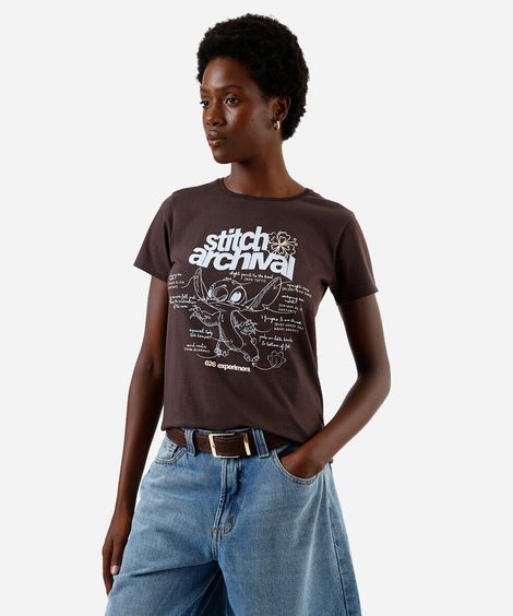 camiseta feminina de algodão stitch archival marrom