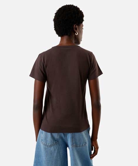 camiseta feminina de algodão stitch archival marrom