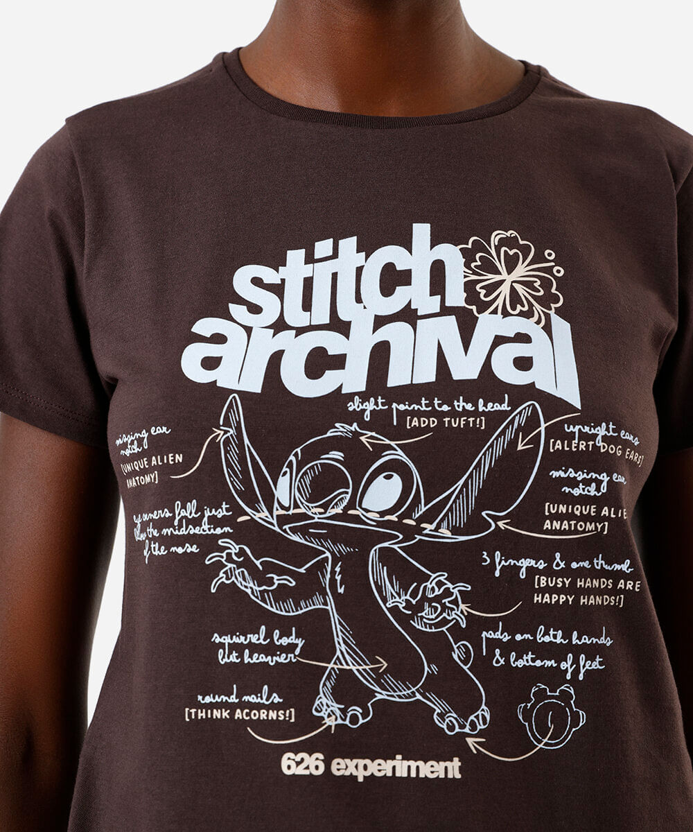 camiseta feminina de algodão stitch archival marrom