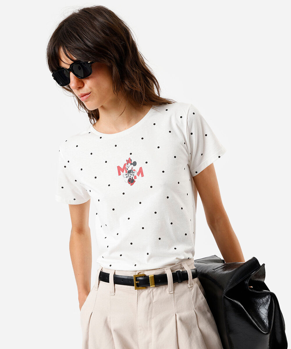 camiseta feminina poá minnie off white