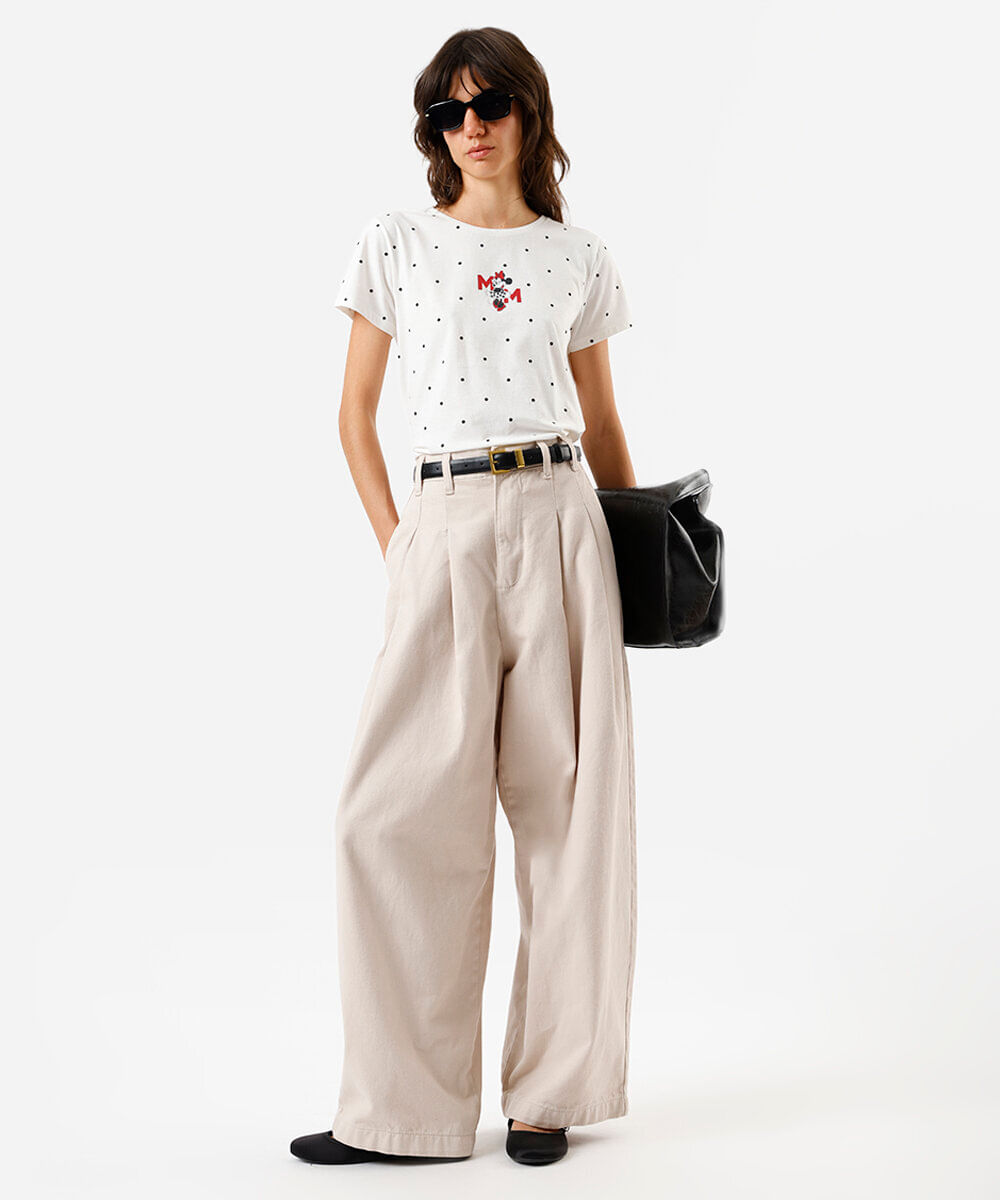 camiseta feminina poá minnie off white