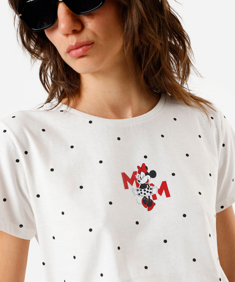 camiseta feminina poá minnie off white