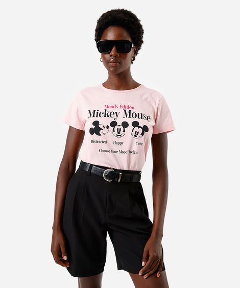 camiseta feminina de algodão mickey rosa