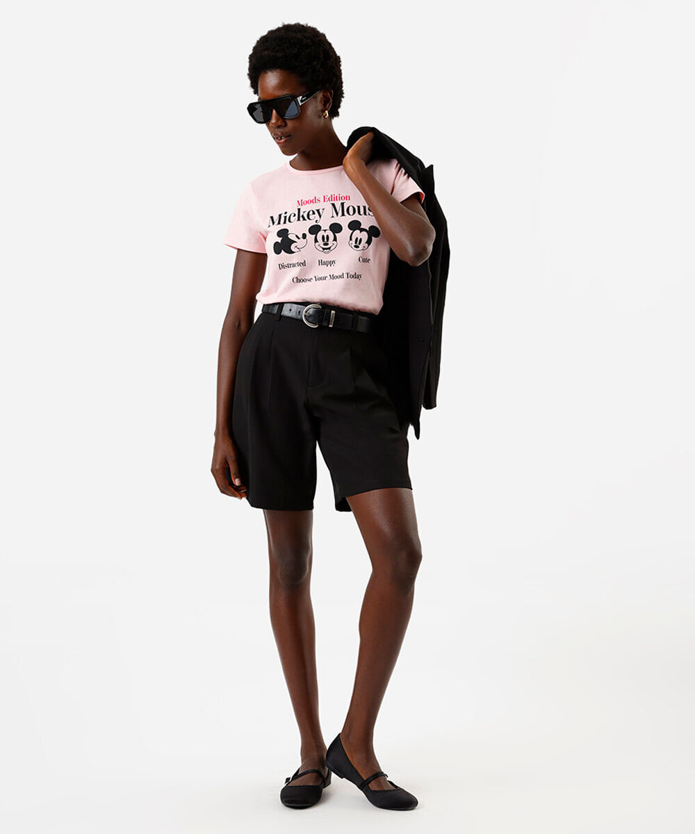 camiseta feminina de algodão mickey rosa