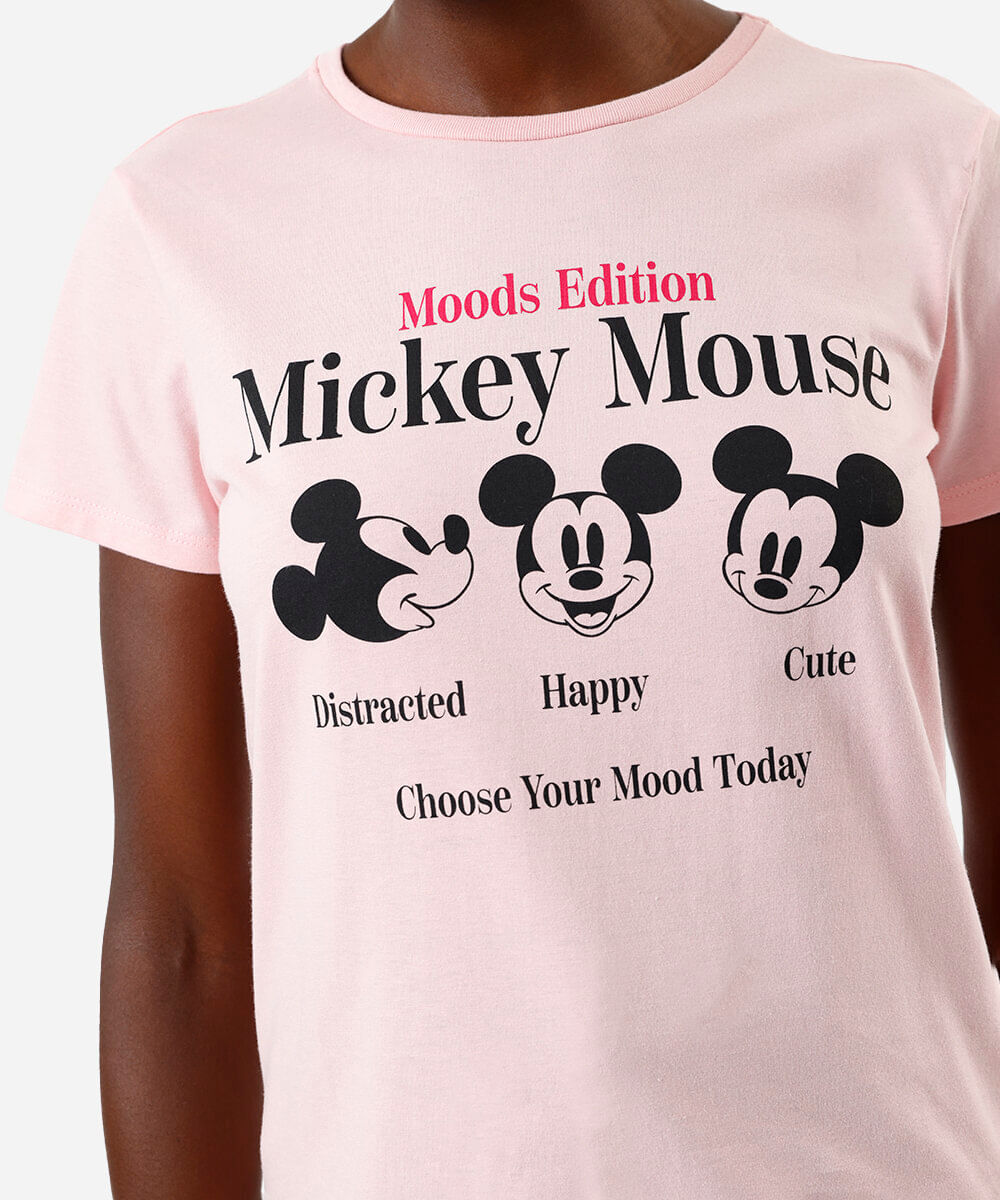 camiseta feminina de algodão mickey rosa