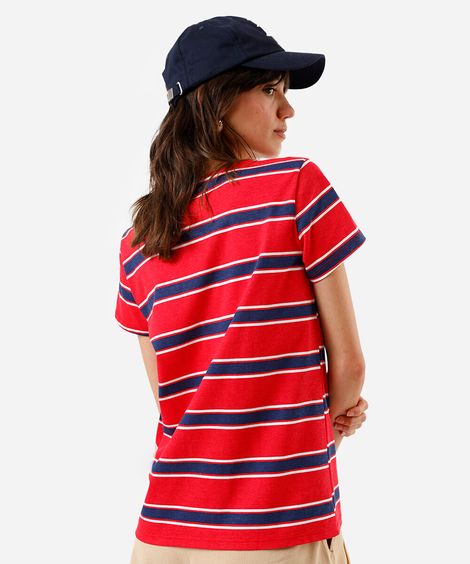 camiseta feminina listrada mickey vermelha