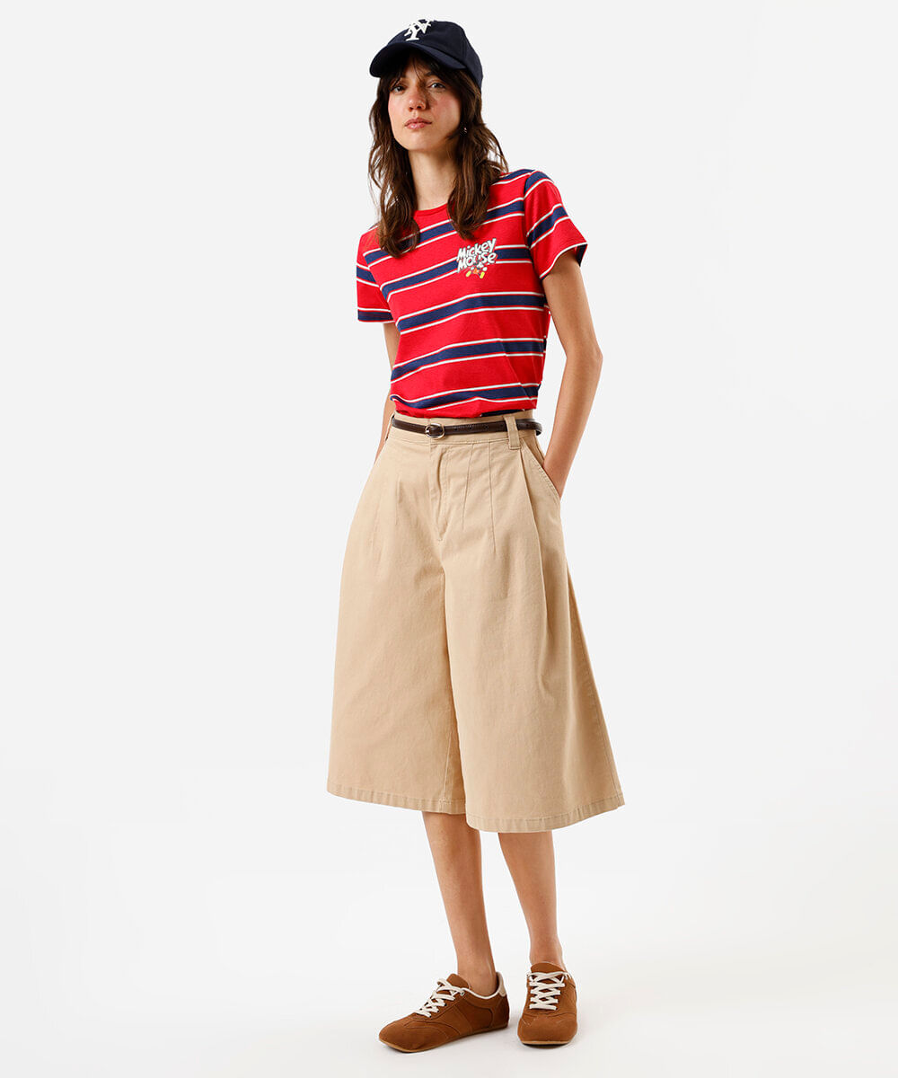 camiseta feminina listrada mickey vermelha