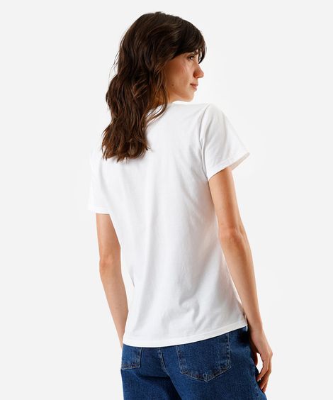 camiseta feminina hello kitty com escrita flocada off white