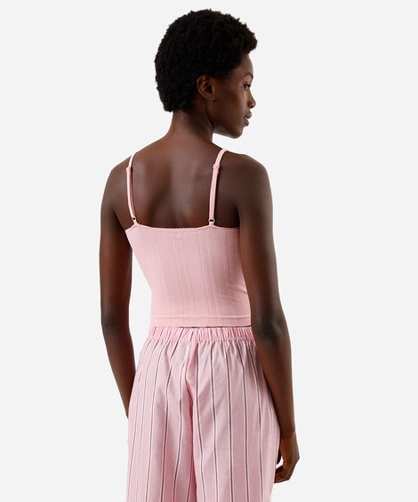 regata pijama feminino alças finas listra relevo rosa
