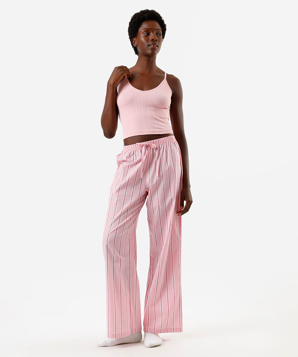 regata pijama feminino alças finas listra relevo rosa
