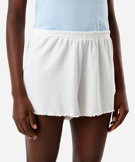short de pijama feminino avulso com barra frufru off white