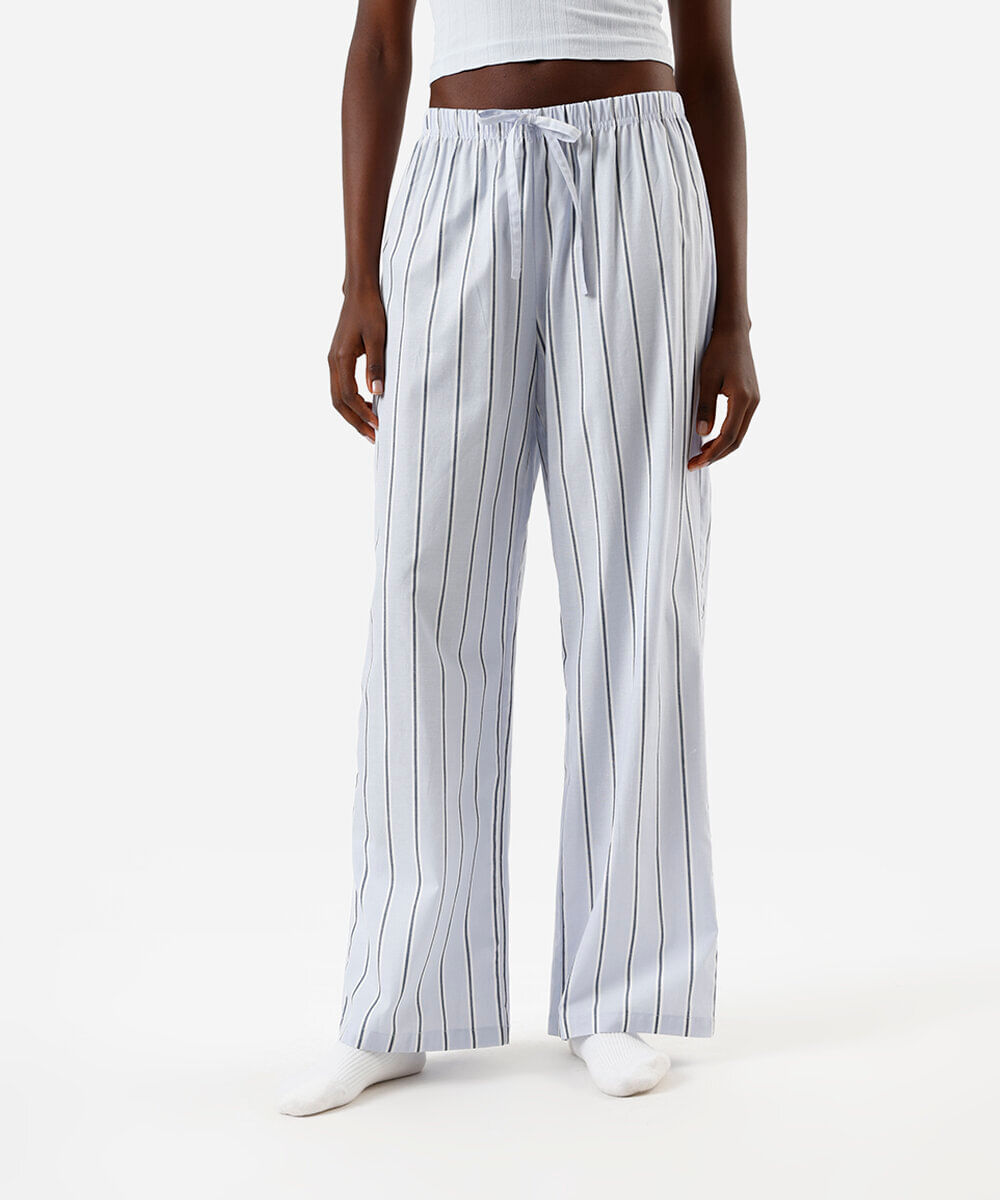 calça de pijama listrada azul