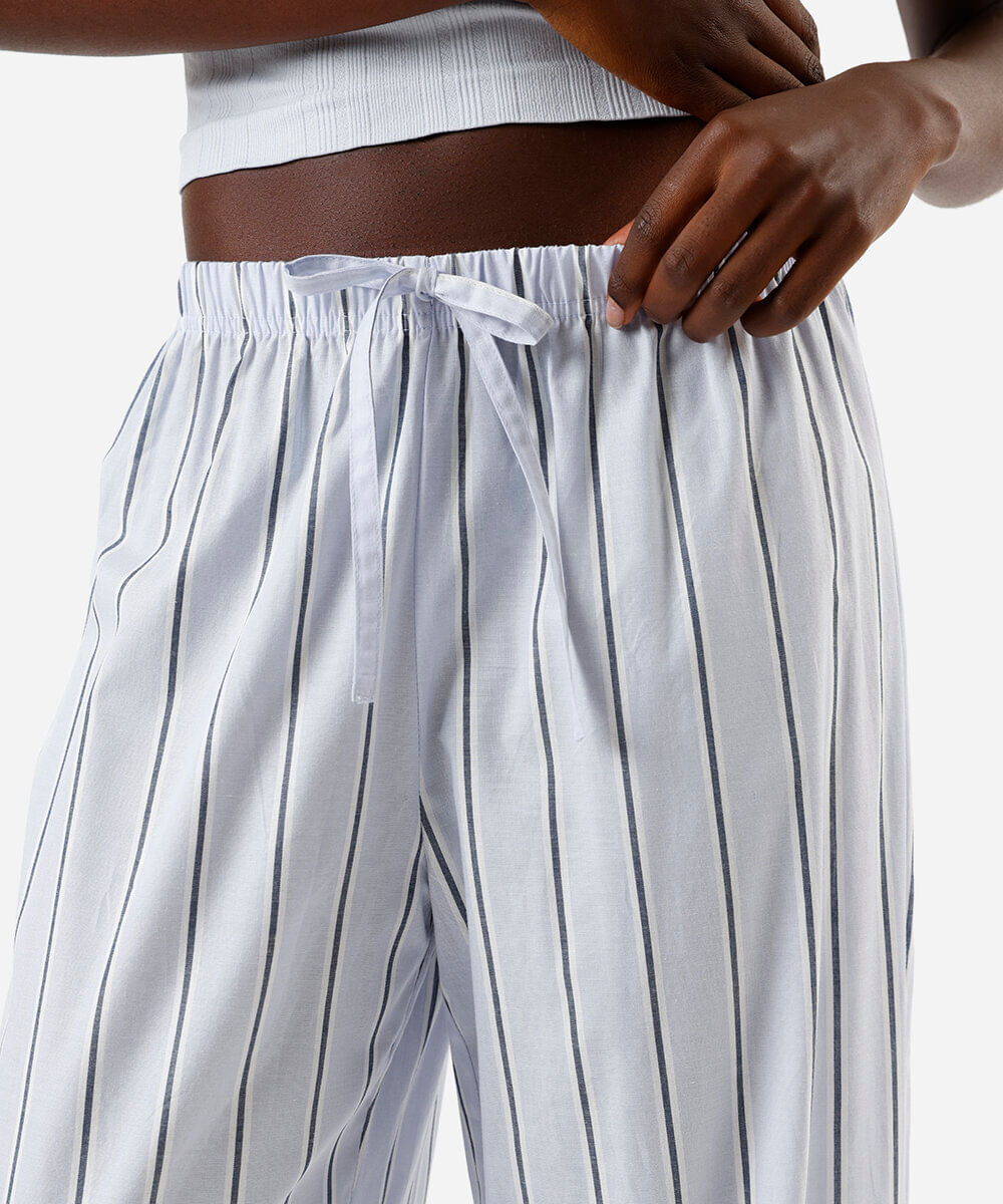 calça de pijama listrada azul