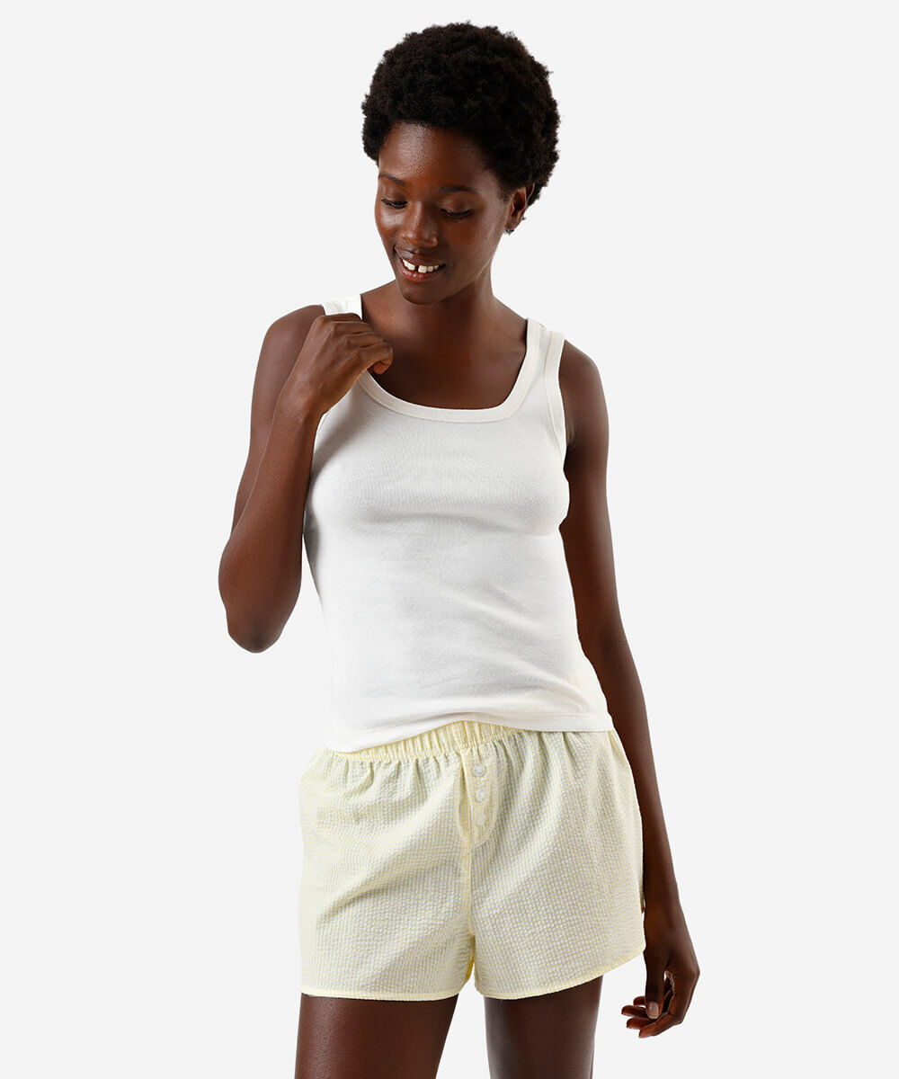 regata de pijama em algodão decote quadrado off white