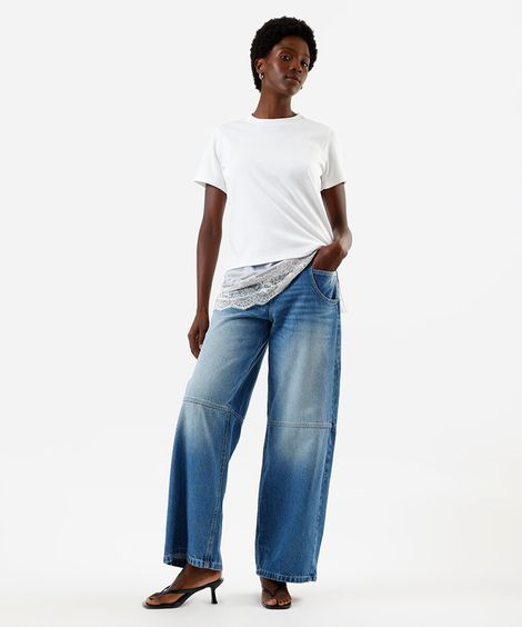 calça skater feminina jeans cintura baixa azul