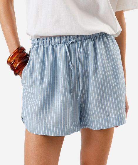short feminino listrado azul