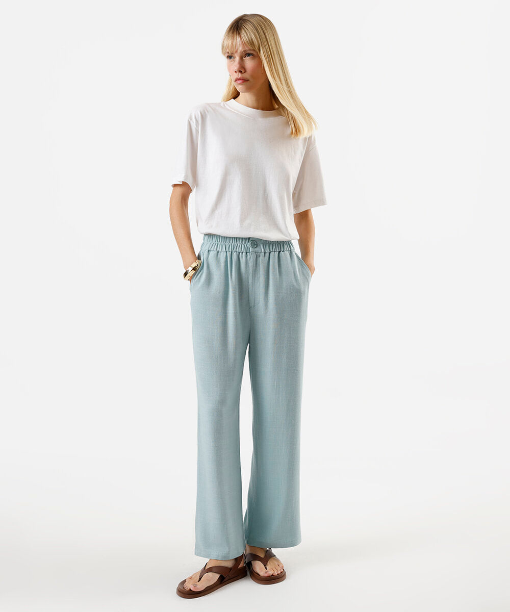 calça feminina com linho clochard azul