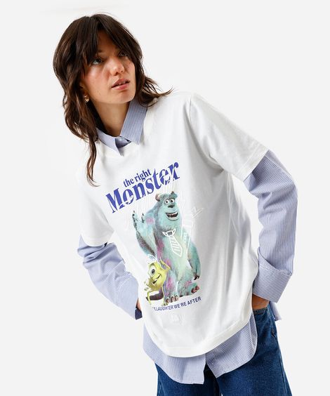 camiseta feminina pixar monster off white