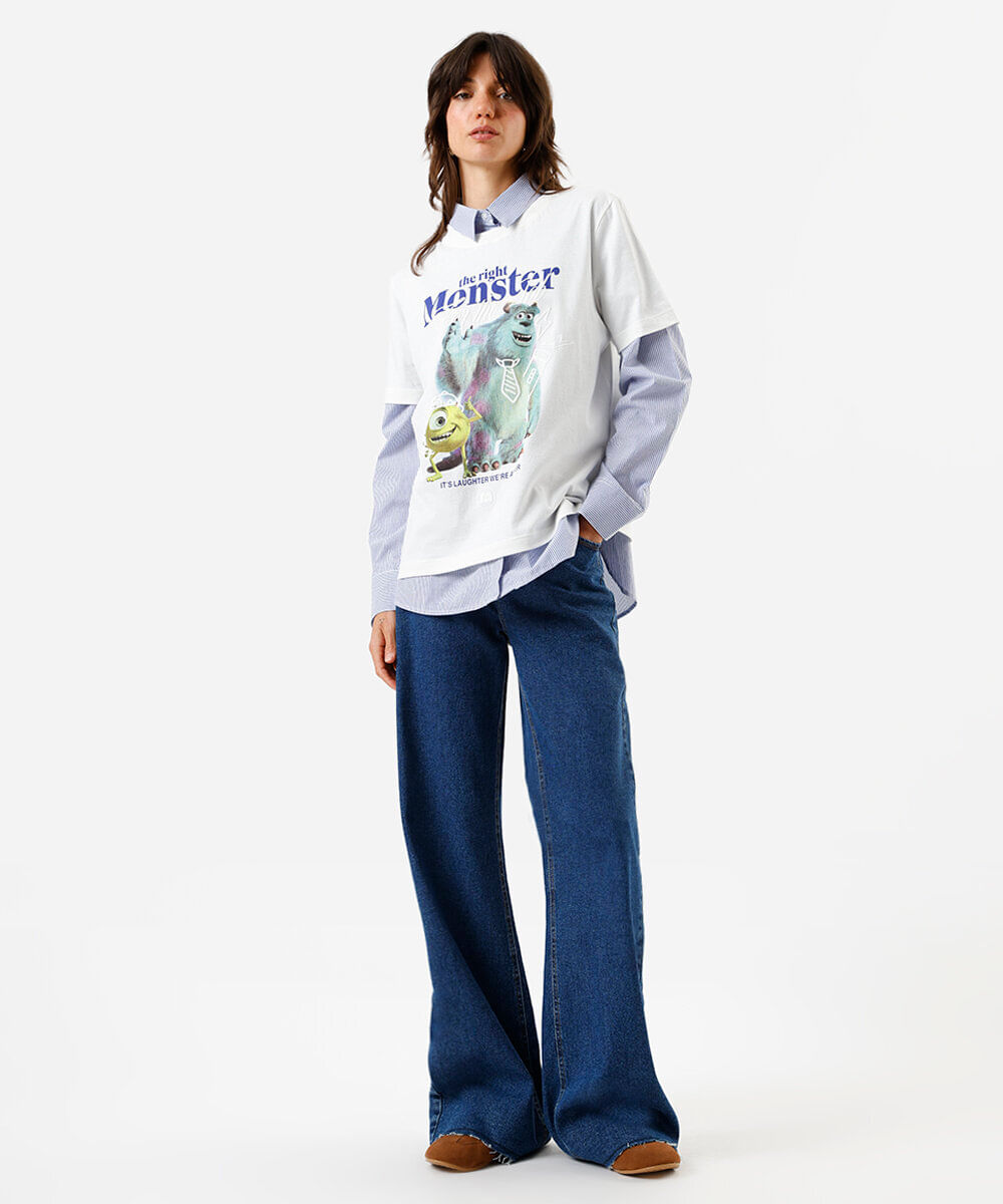 camiseta feminina pixar monster off white