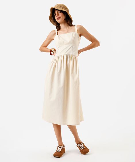 vestido feminino midi em sarja recortes amarelo