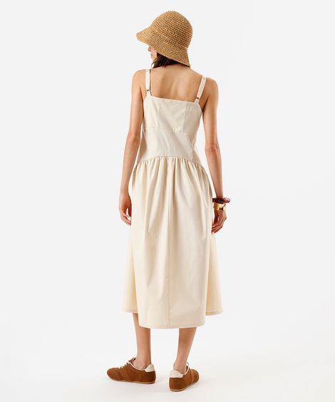 vestido feminino midi em sarja recortes amarelo