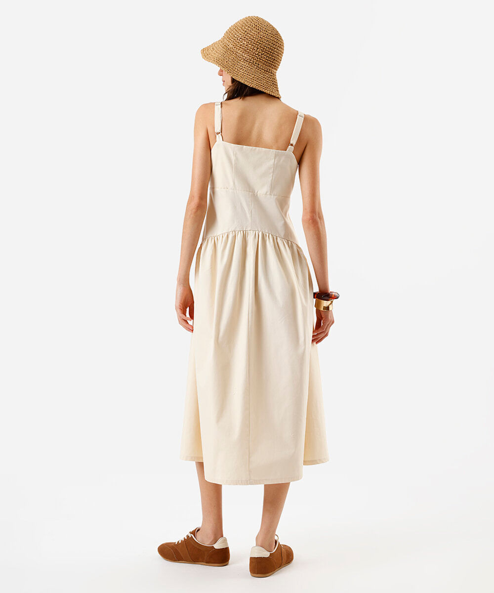 vestido feminino midi em sarja recortes amarelo