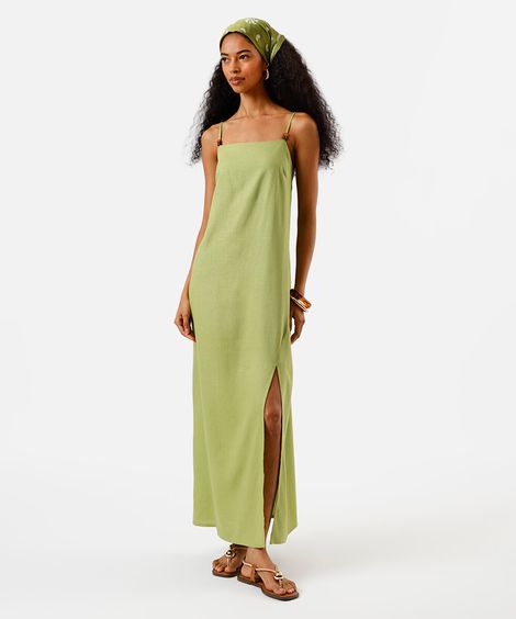 vestido midi feminino com linho verde