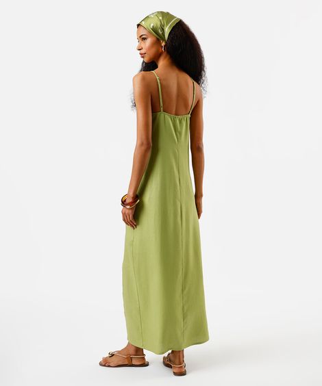 vestido midi feminino com linho verde