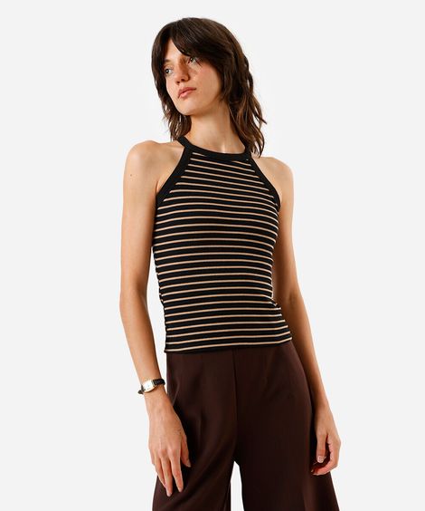 regata básica feminina de algodão halterneck com bojo marrom