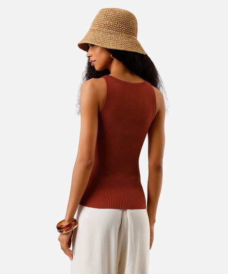 regata feminina de tricot canelada laranja
