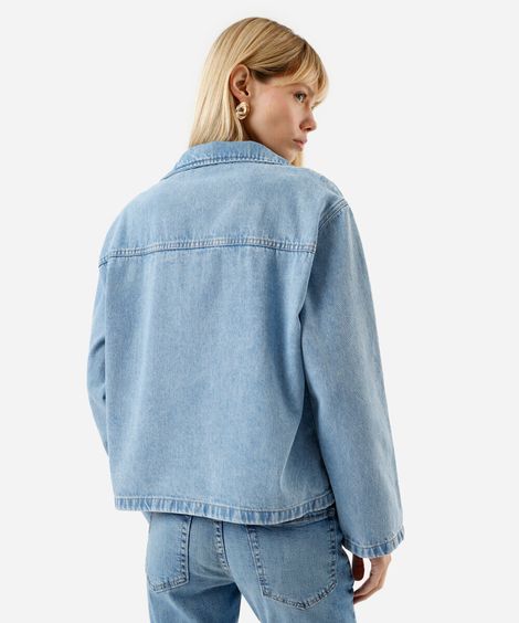 jaqueta feminina jeans laços azul