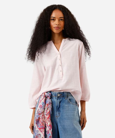 bata de algodão manga longa com botões rosa
