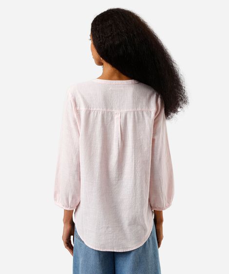 bata de algodão manga longa com botões rosa