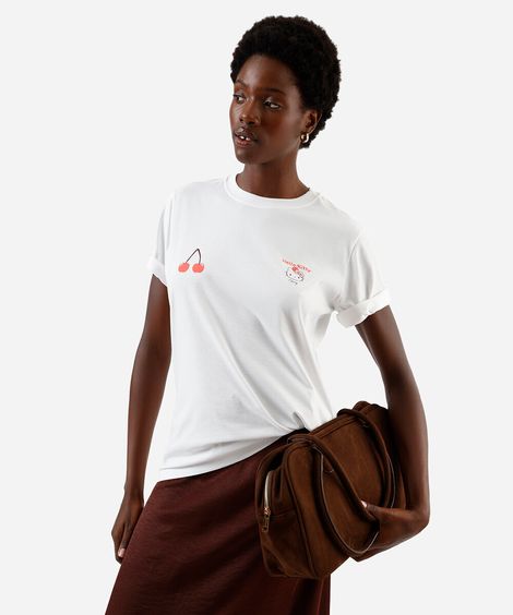 camiseta feminina hello kitty cherry off white
