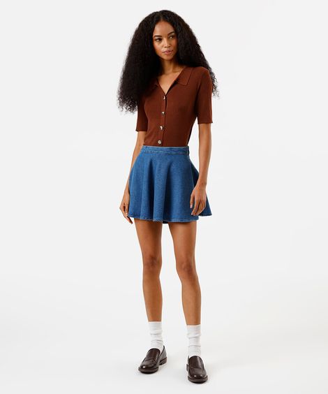 saia curta jeans godê azul
