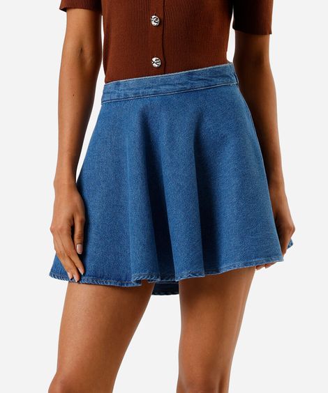 saia curta jeans godê azul