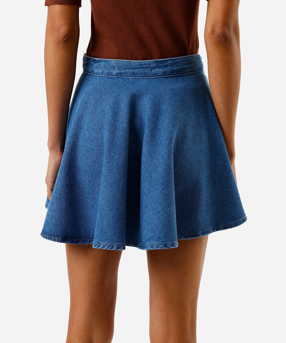 saia curta jeans godê azul