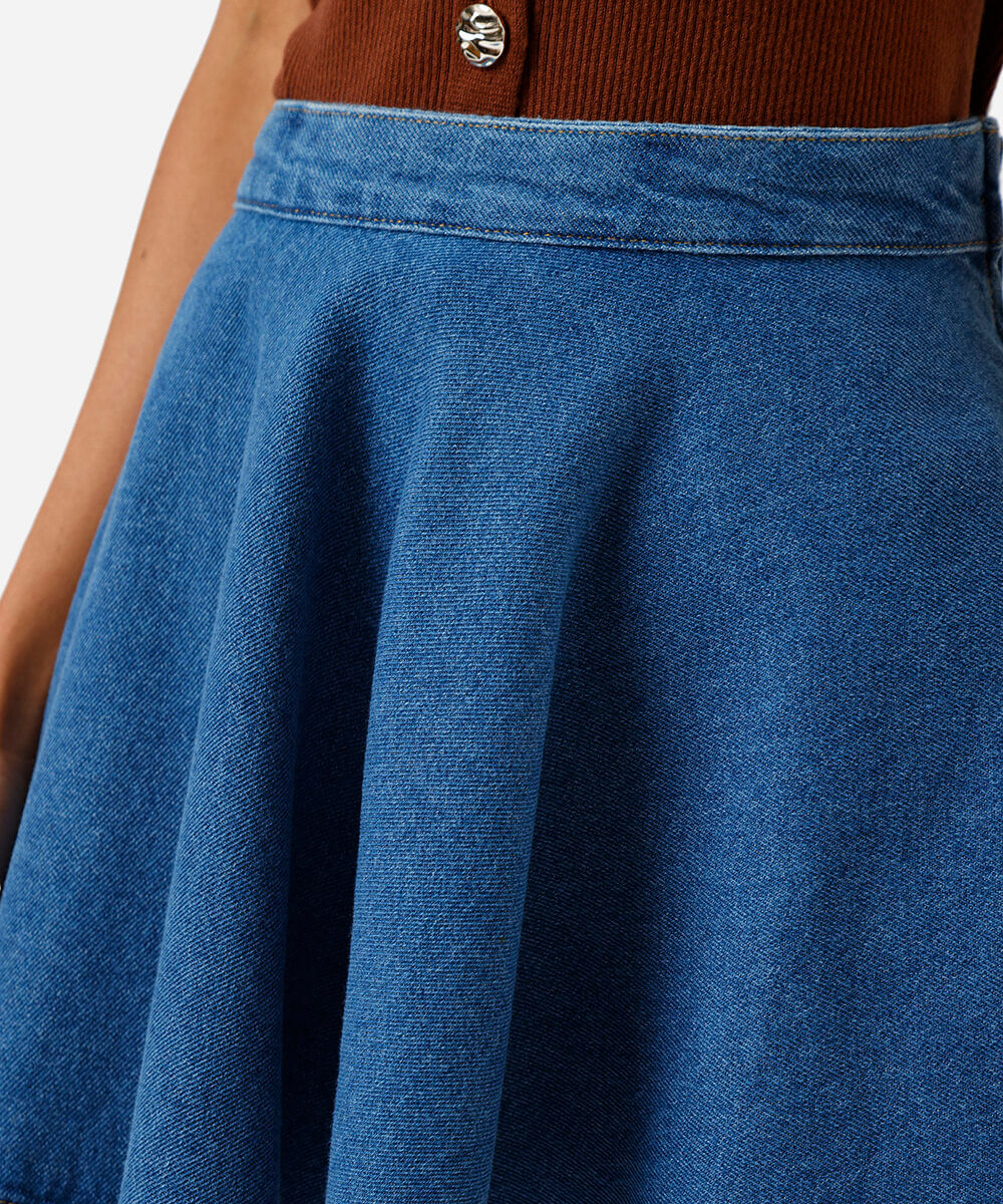 saia curta jeans godê azul