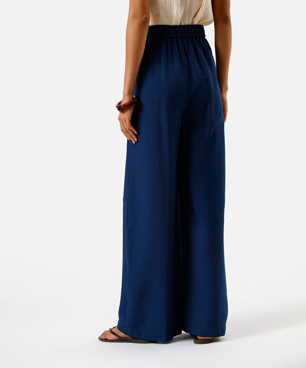 calça wide leg feminina de viscose texturizada azul
