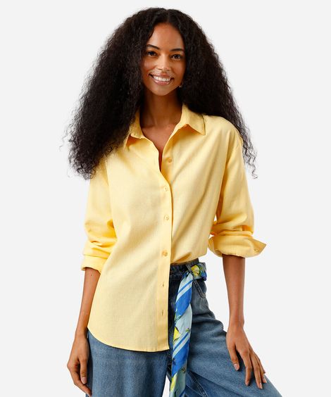 camisa feminina com linho oversized amarela